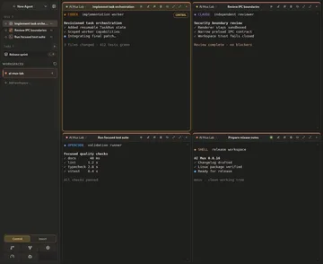 AI Mux showing four sanitised demo sessions in the classic grid layout